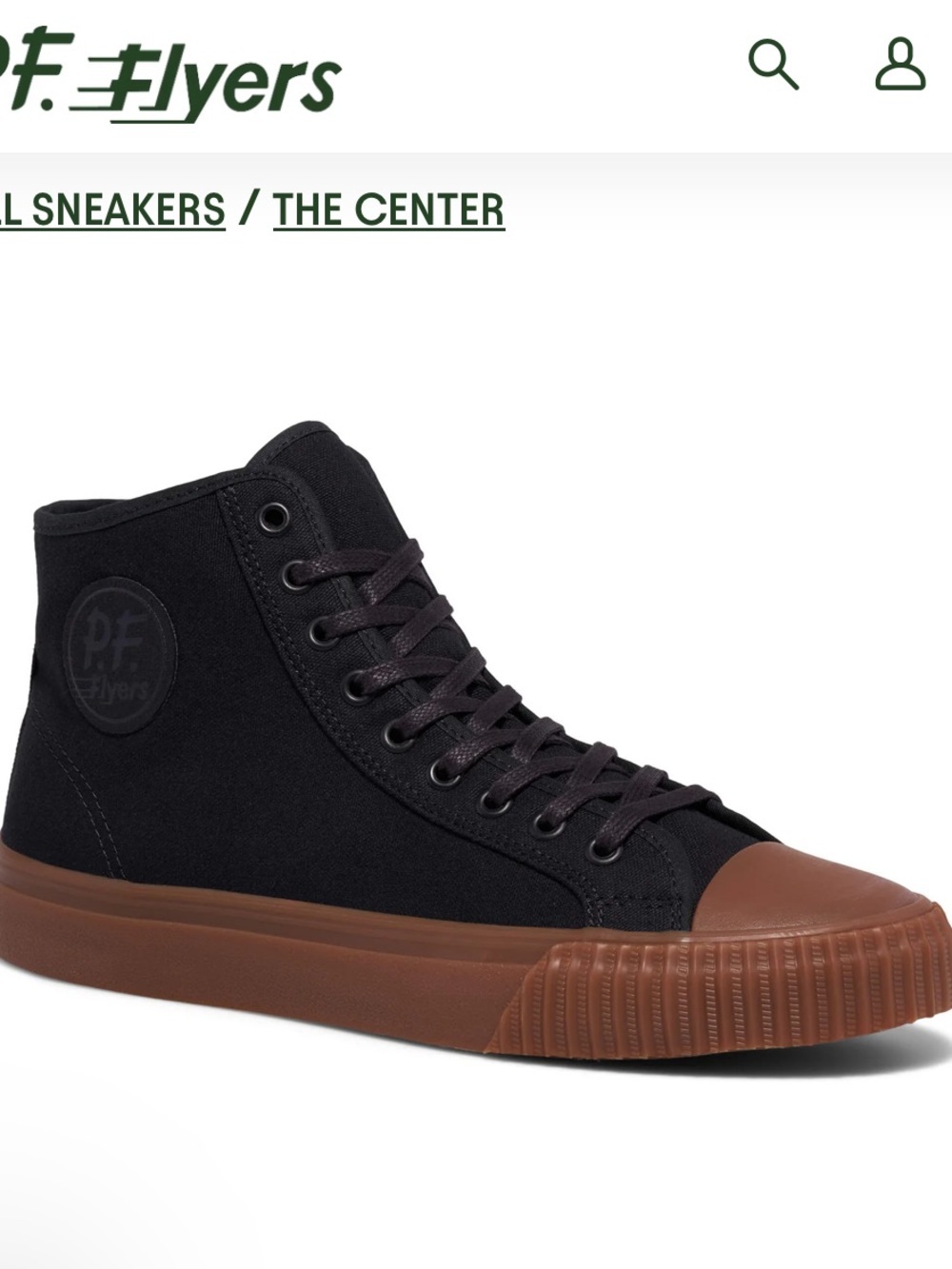 P.F. Flyers The Center High-Top Sneaker in Black Canvas & Gum Men’s 10 Comfort - Picture 2 of 8